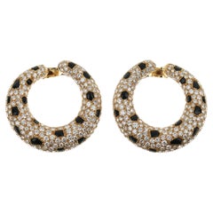 Cartier Panthere Onyx Diamond Yellow Gold Vintage Hoop Earrings