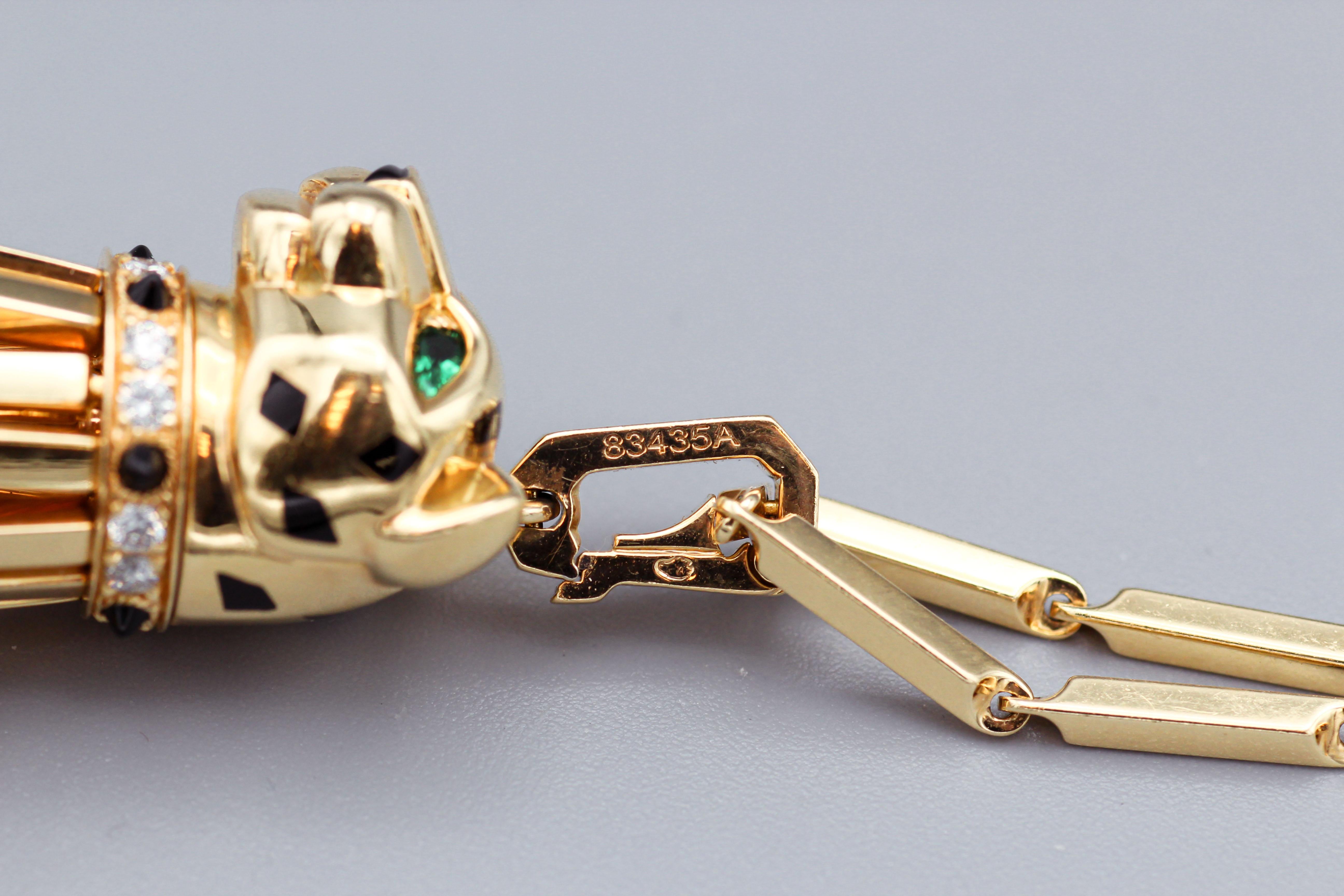 Cartier Panthere Onyx Emerald Diamond 18k Yellow Gold Pendant Long Necklace 1