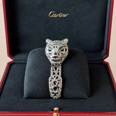 Cartier Panthère openwork bracelet diamonds and emeralds with box and papers