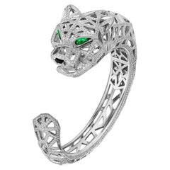 Cartier Panthère openwork bracelet diamonds and emeralds with box and papers