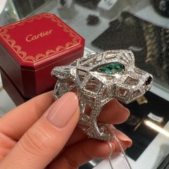Cartier Panthère openwork ring diamonds and emeralds with box and papers