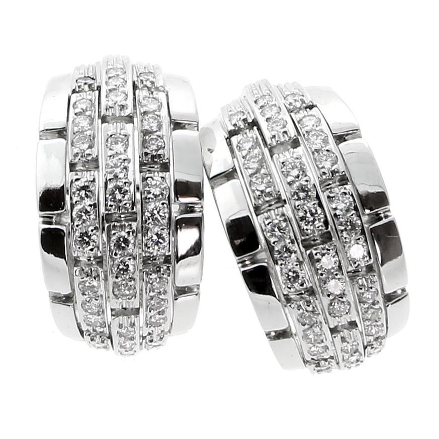 Taille ronde Boucles d'oreilles en or blanc 18k Panthère Oriane Diamant Cartier en vente