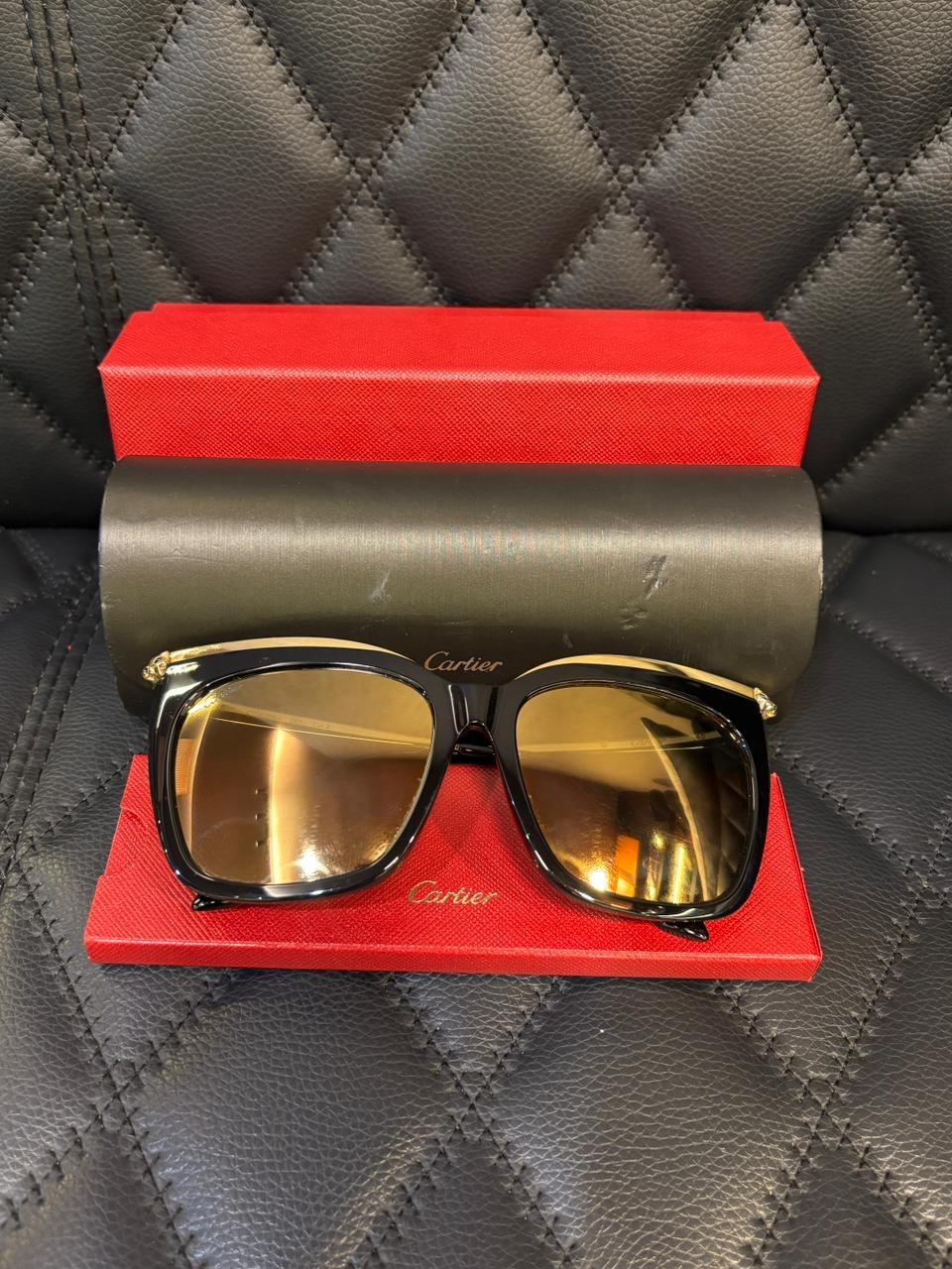 Marrone Cartier Panthere Oversized Sunglasses in vendita