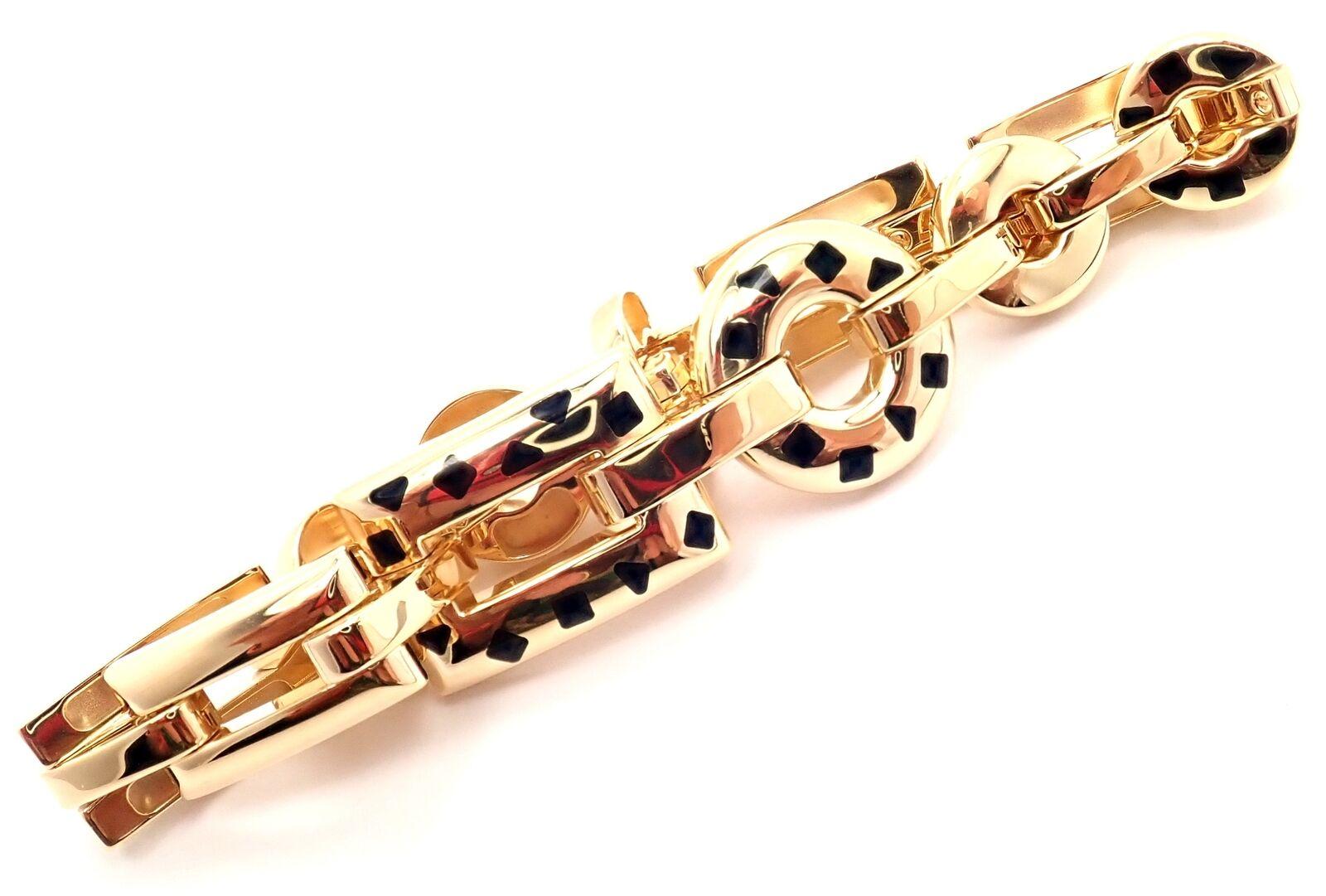 Cartier Panthere Panther Black Lacquer Spot Yellow Gold Link Bracelet For Sale 5