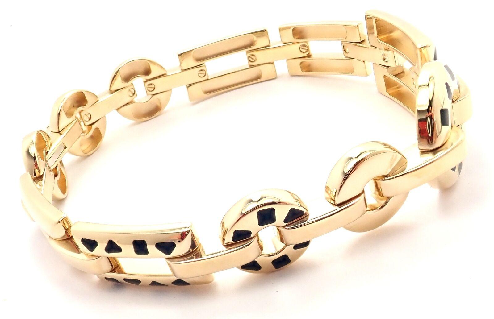 18k Yellow Gold Panther Panthere Lacquer Spot Link Bracelet by Cartier. 
Details: 
Length: 7