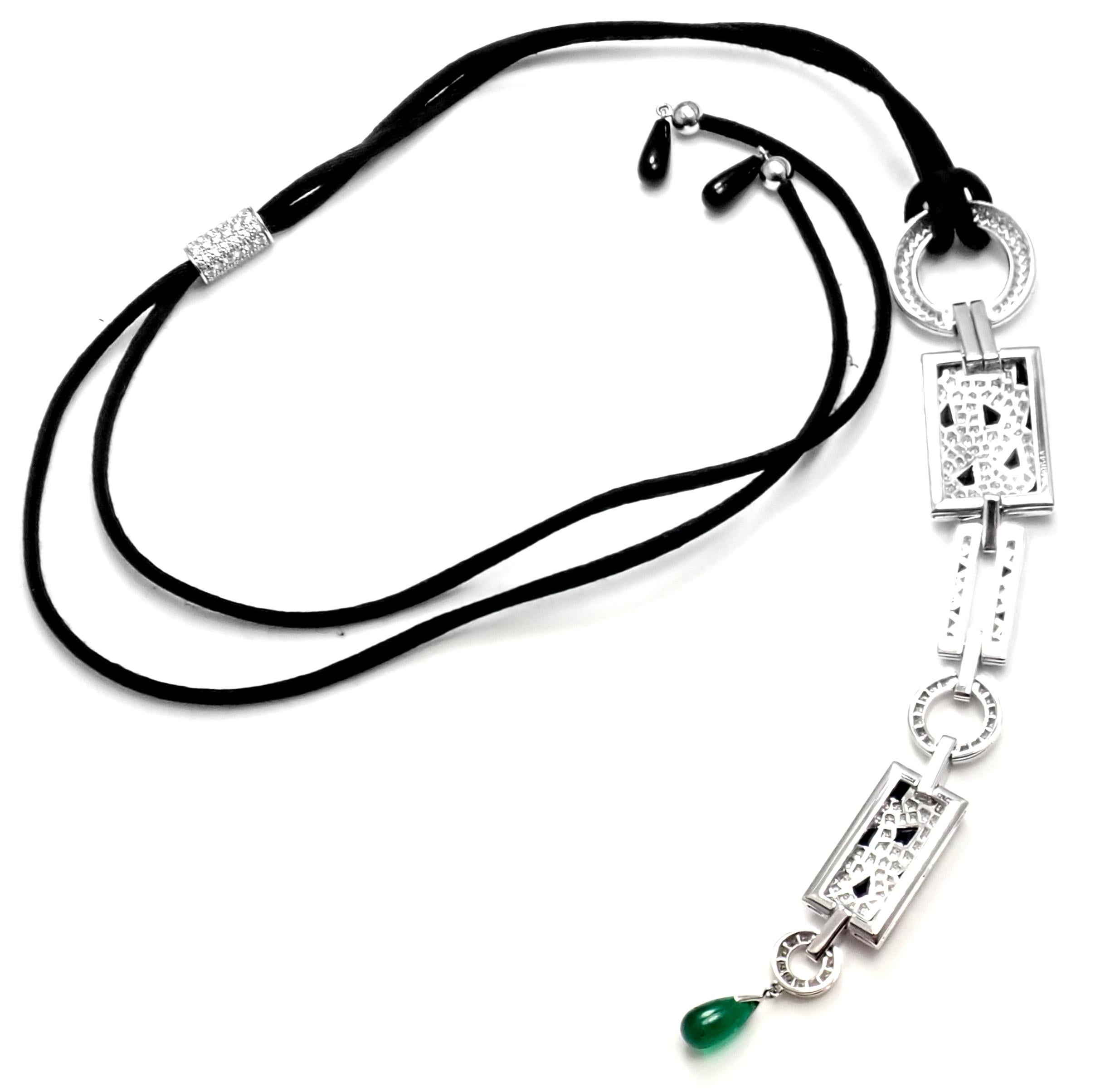 Cartier Panthere Panther Diamond Onyx Emerald White Gold Drop Pendant Necklace In Excellent Condition In Holland, PA
