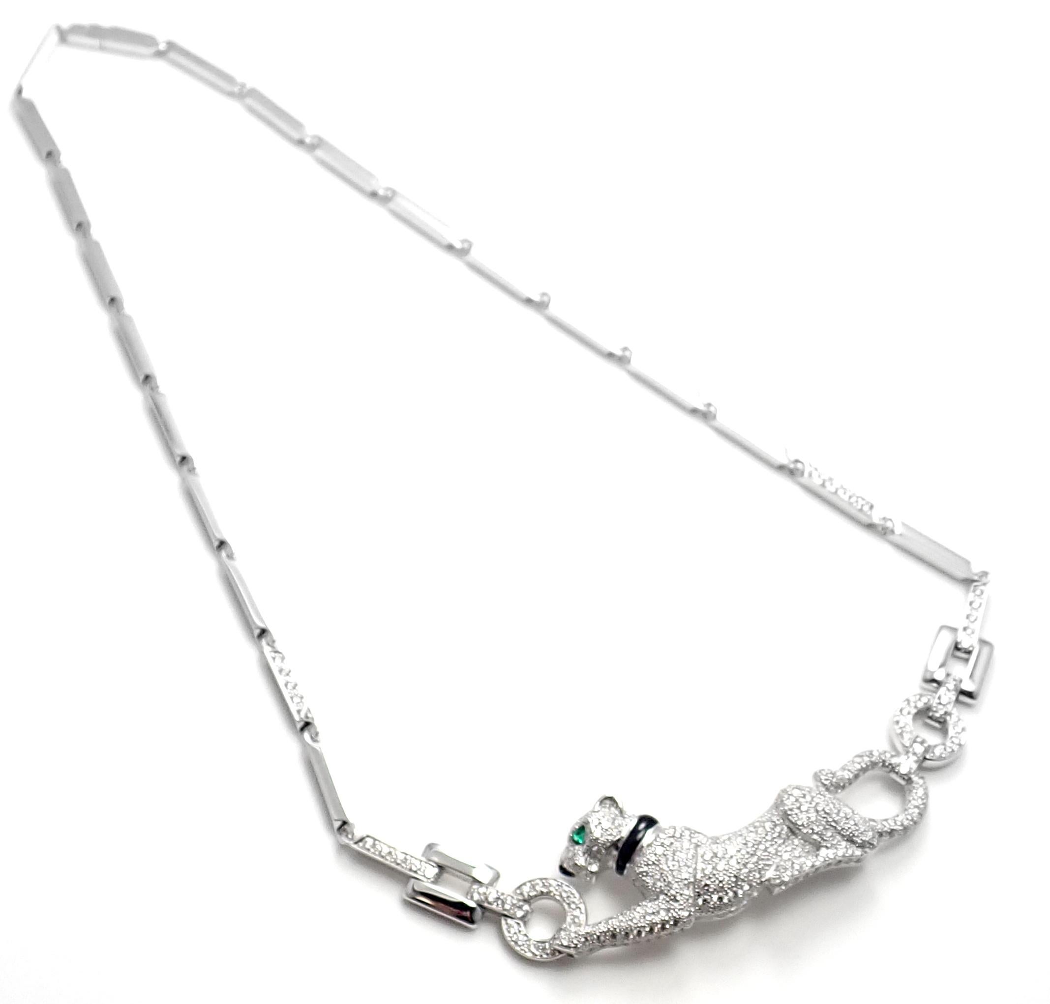 Cartier Panthere Panther Diamond Onyx Emerald White Gold Necklace 7