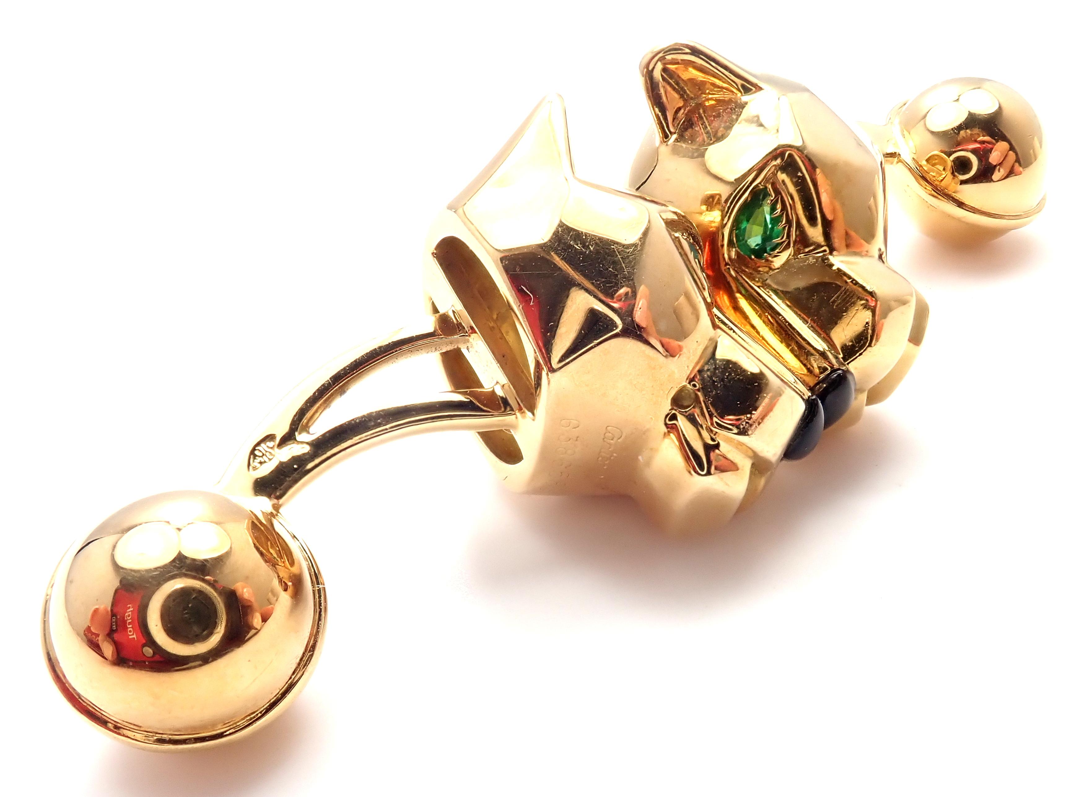 Cartier Panthere Panther Emerald Onyx Yellow Gold Cufflinks 4