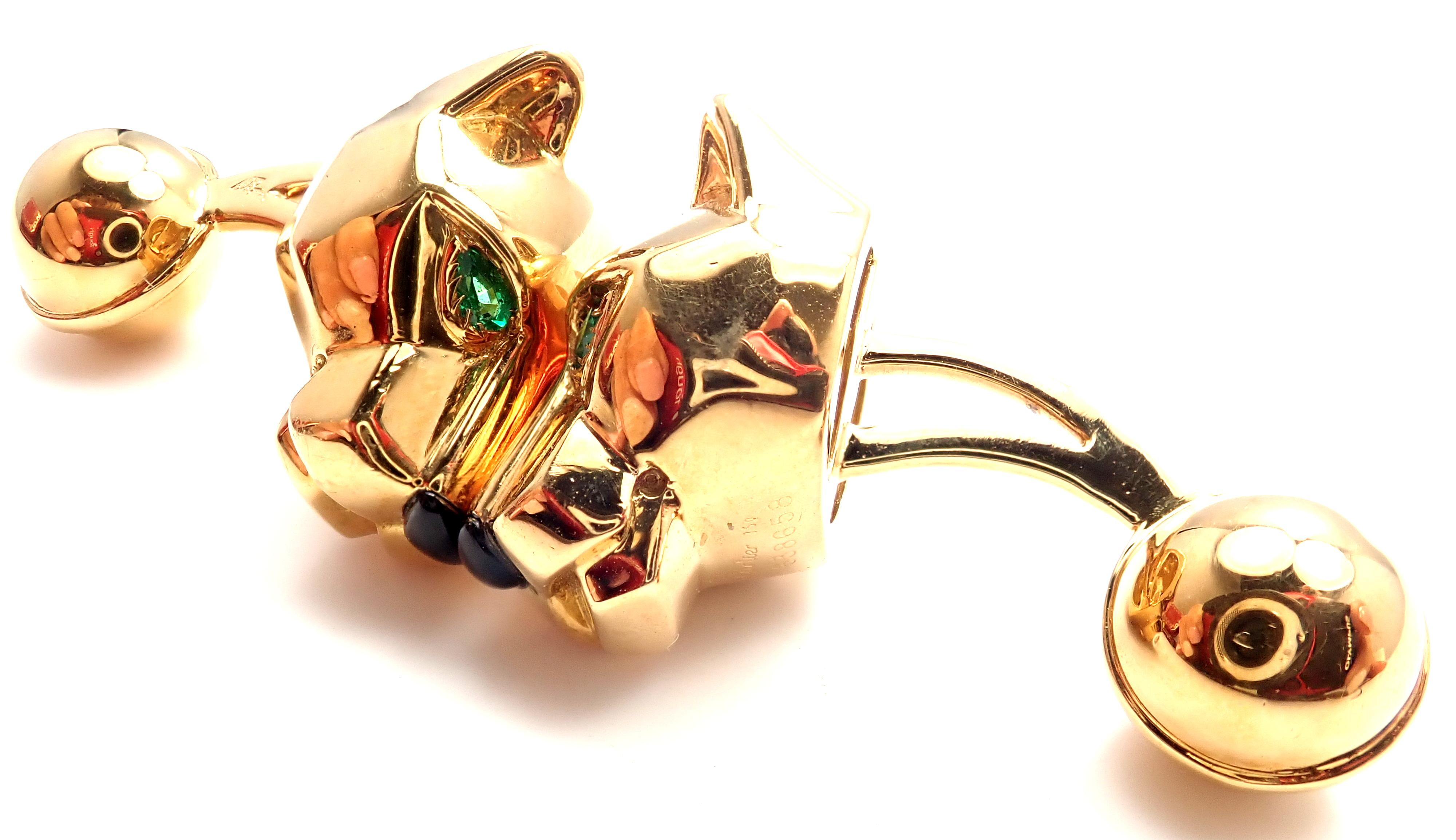 Cartier Panthere Panther Emerald Onyx Yellow Gold Cufflinks 3