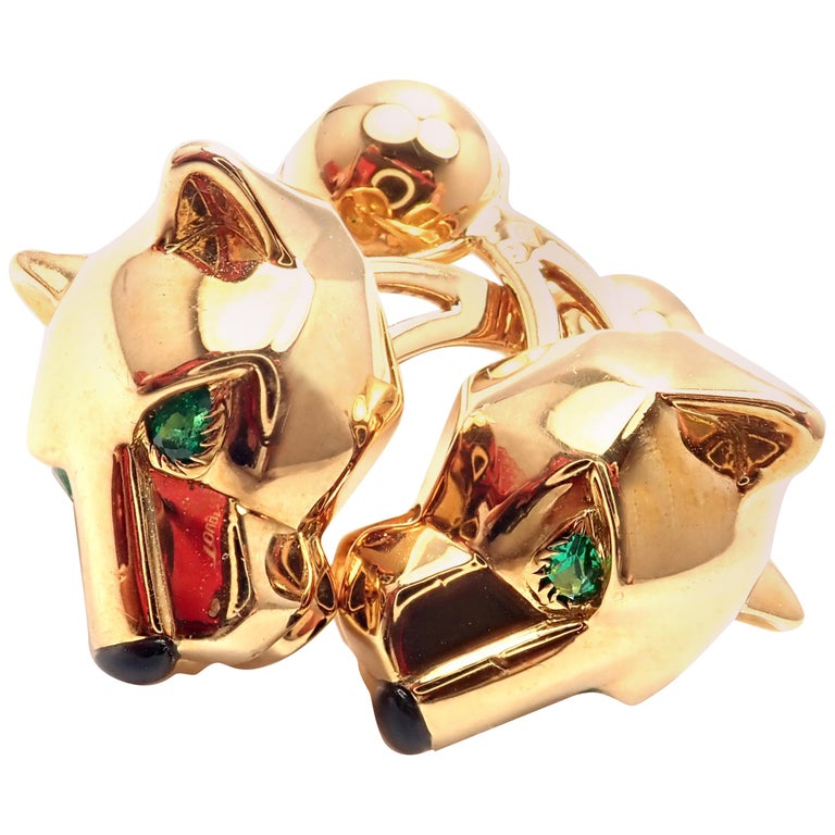 Cartier Panthere Panther Emerald Onyx Yellow Gold Cufflinks at 1stDibs