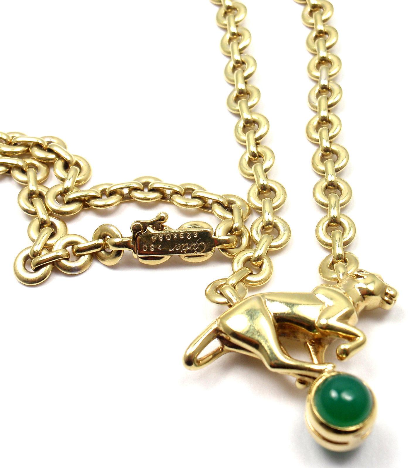 Cabochon Cartier Panthere Panther Green Chalcedony Yellow Gold Necklace