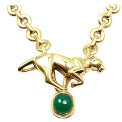 Vintage Cartier Panthere Panther Green Chalcedony Yellow Gold Necklace