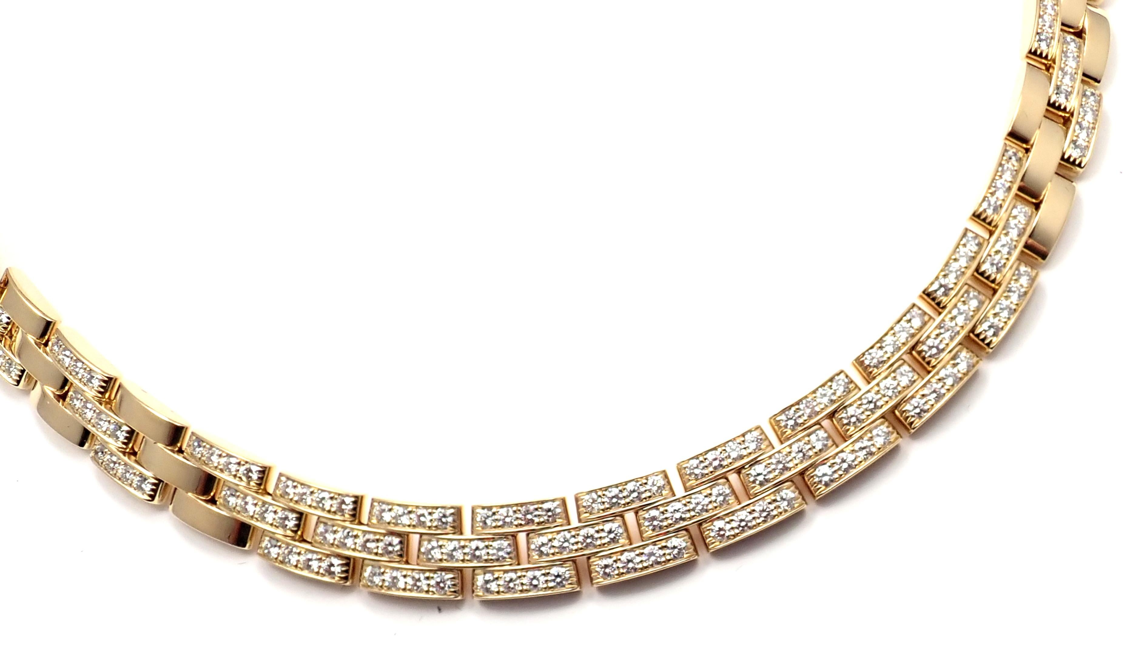 18k Yellow Gold Diamond Maillon Panthere Necklace by Cartier. 
This necklace is in mint condition and comes with Cartier service paper from 
Cartier store and a Cartier box.
With 240 round brilliant cut diamonds VVS1 clarity, E color total weight