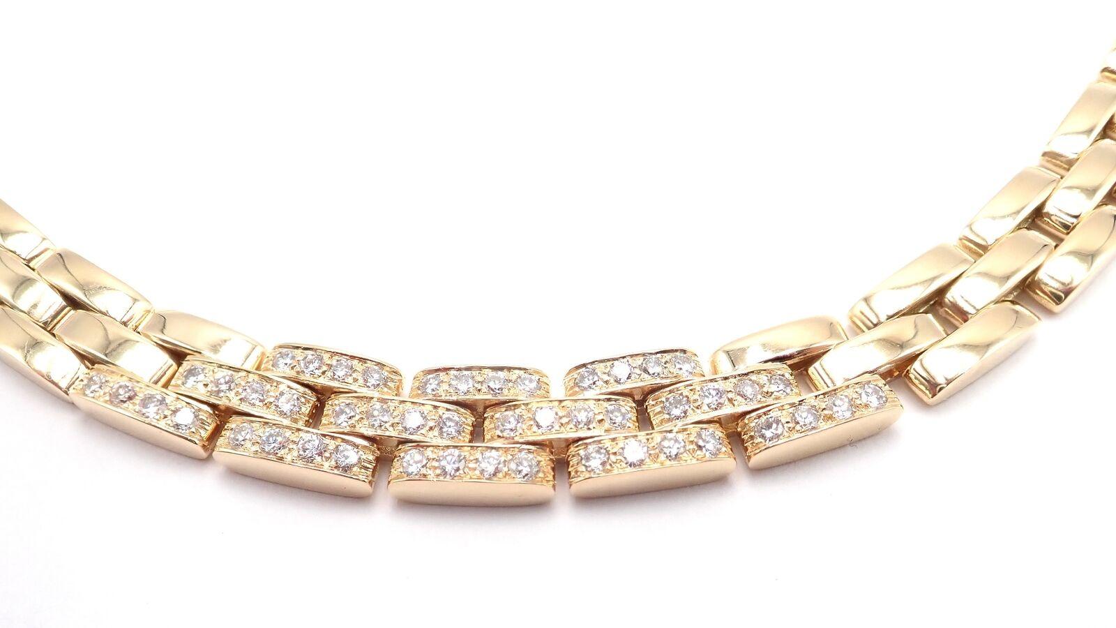18k Yellow Gold Diamond Maillon Panthere Necklace by Cartier. 
This necklace is in mint condition and comes with Cartier box.
With 48 round brilliant cut diamodns VVS1 clarity, E color total weight approximately 1.68ct.
Details: 
Length: 16