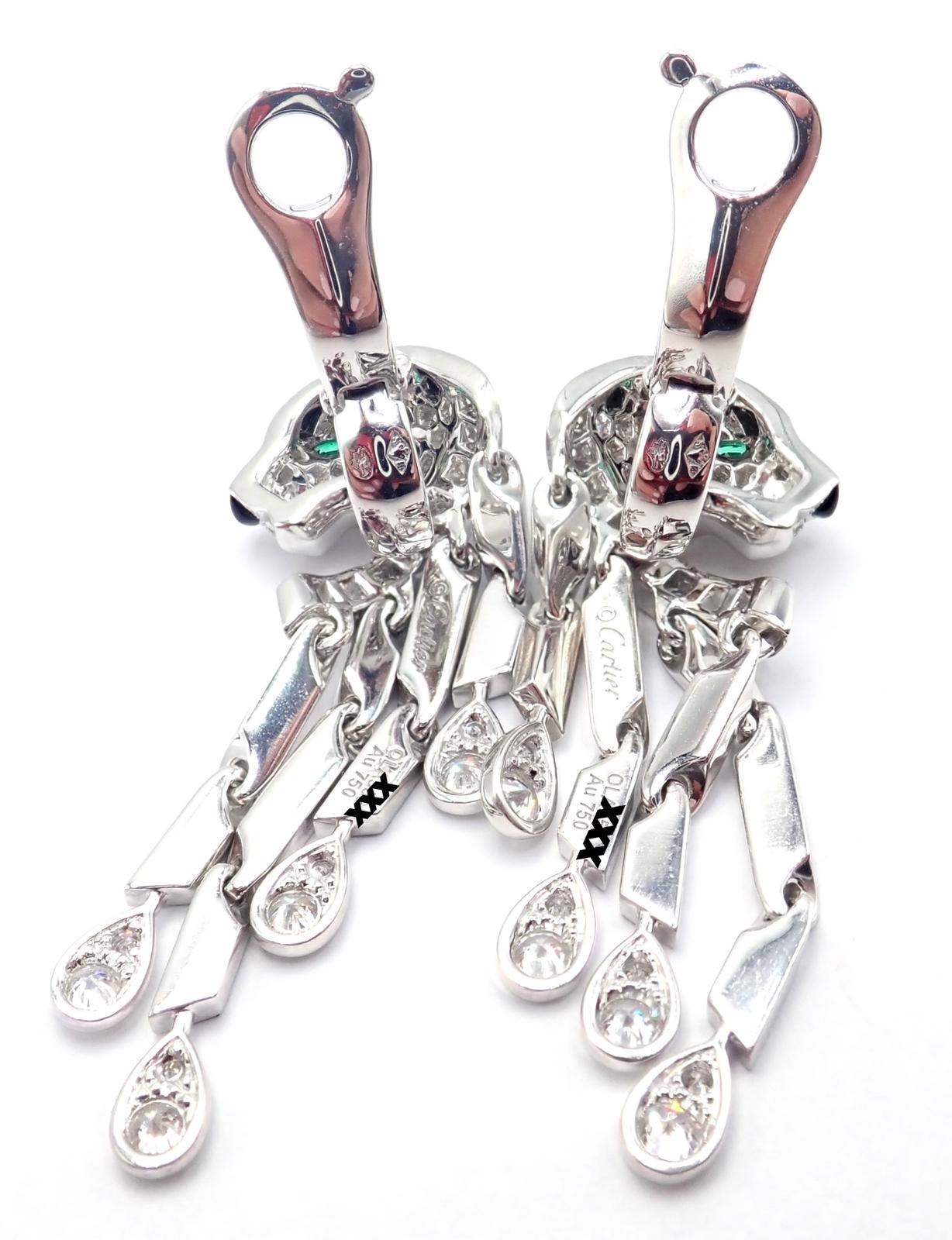 Boucles d'oreilles Cartier Panthère Pave Diamant Onyx Noir Or Blanc Emeraude en vente 7
