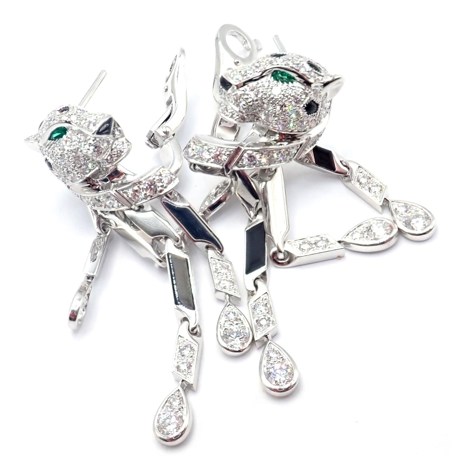Boucles d'oreilles Cartier Panthère Pave Diamant Onyx Noir Or Blanc Emeraude en vente 8