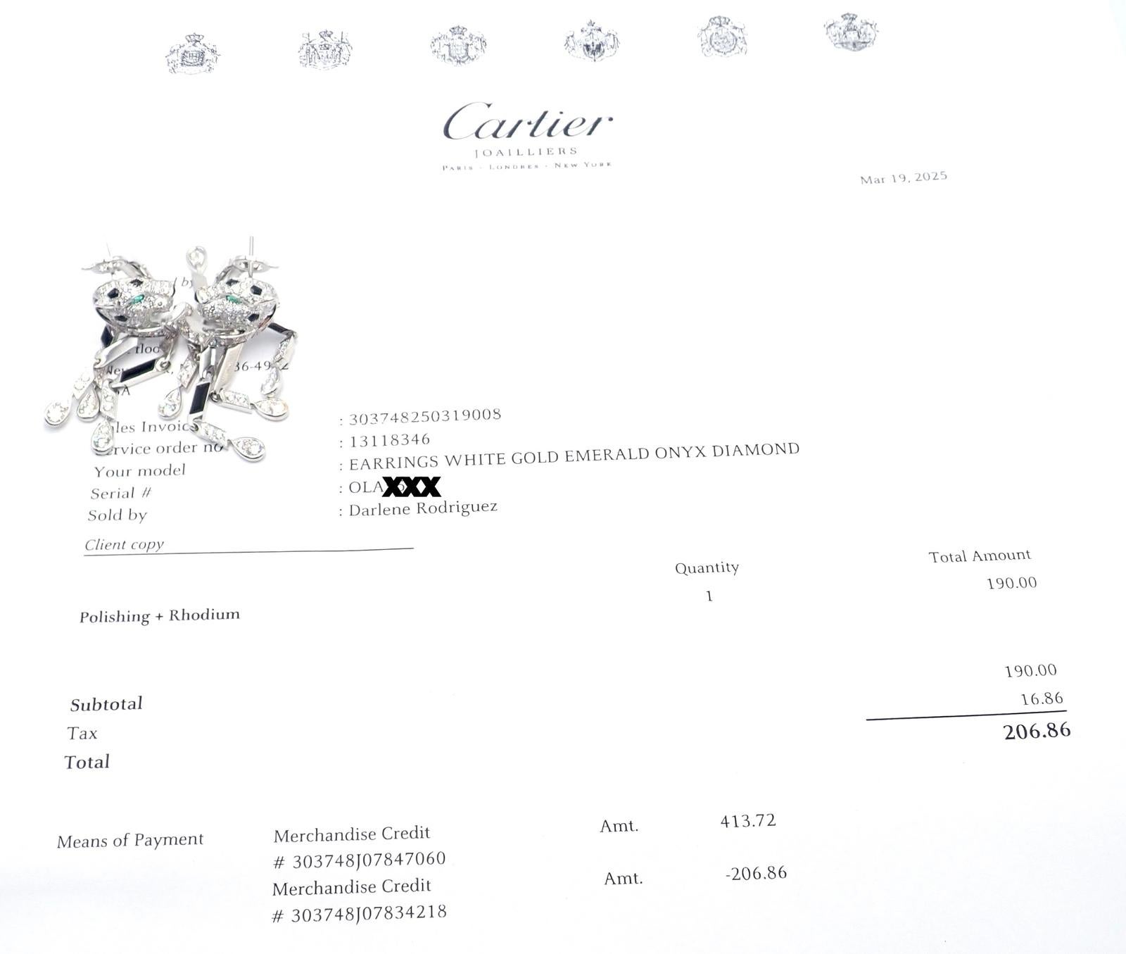 Boucles d'oreilles Cartier Panthère Pave Diamant Onyx Noir Or Blanc Emeraude en vente 10