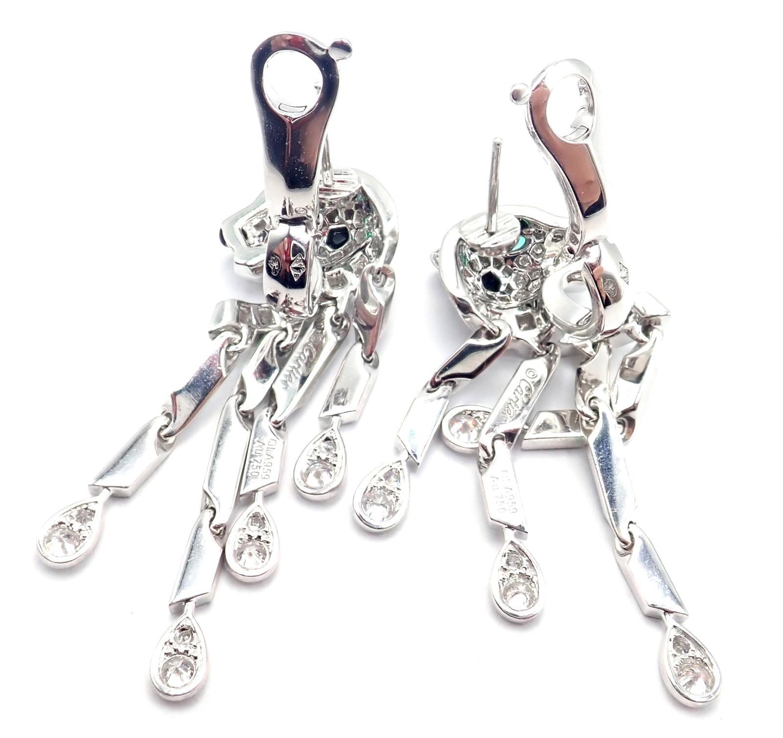 Boucles d'oreilles Cartier Panthère Pave Diamant Onyx Noir Or Blanc Emeraude en vente 3