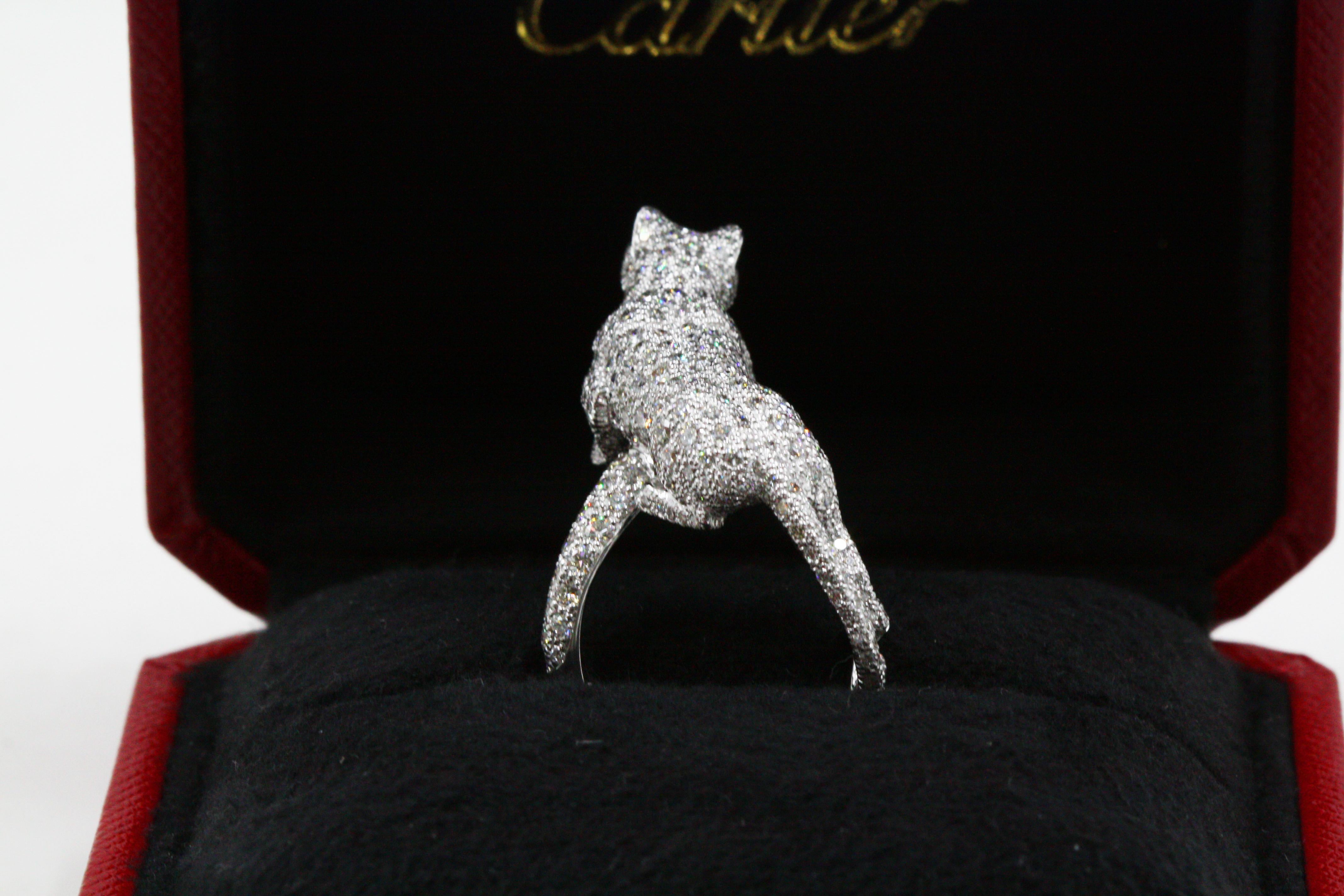 Cartier Panthere Pave Diamond Emerald Onyx 18 Karat White Gold Ring For Sale 1