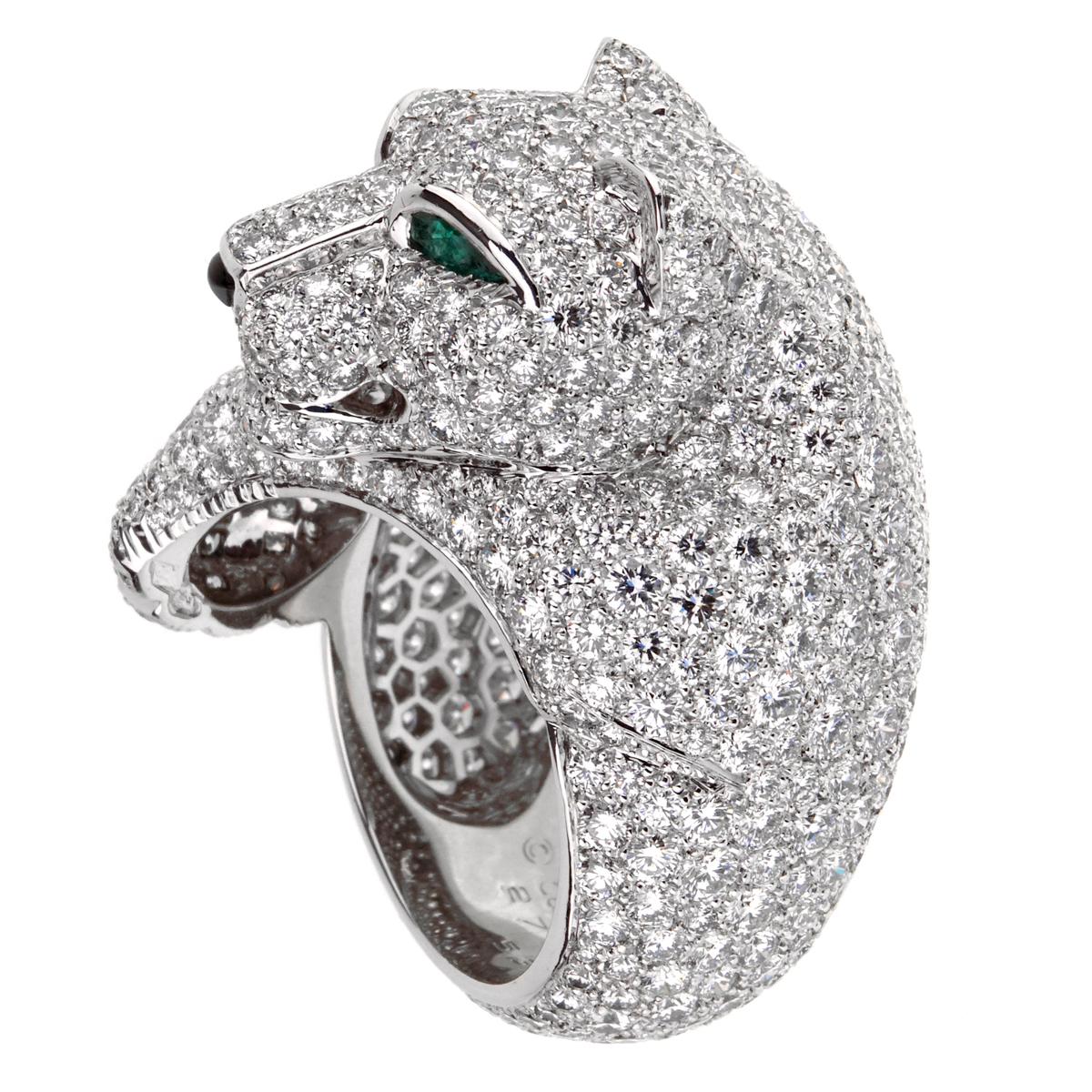 cartier panthere panther pave diamond emerald white gold ring