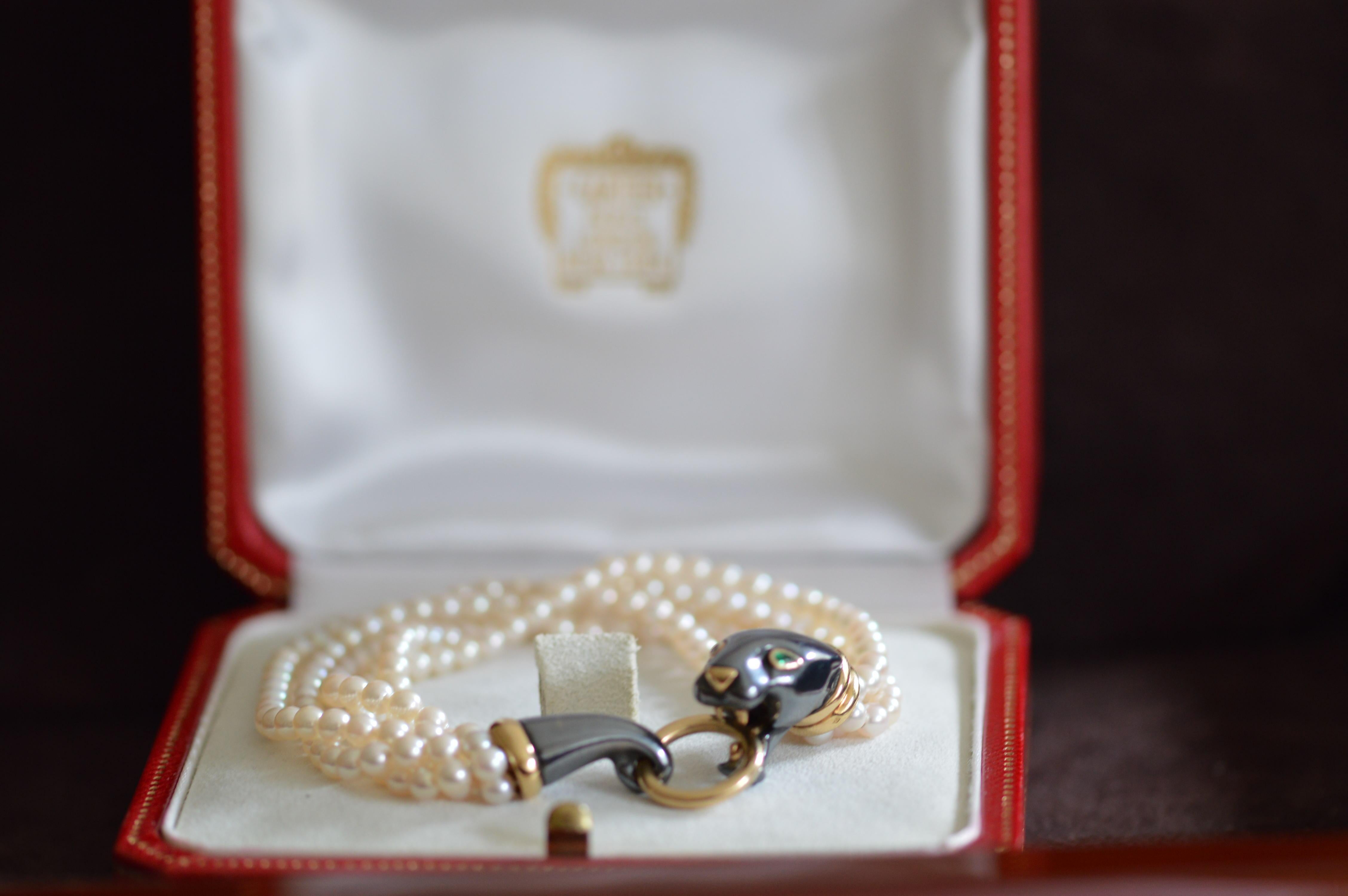 Cartier Panthère Pearl Bracelet 18K Yellow Gold & Silver For Sale 2
