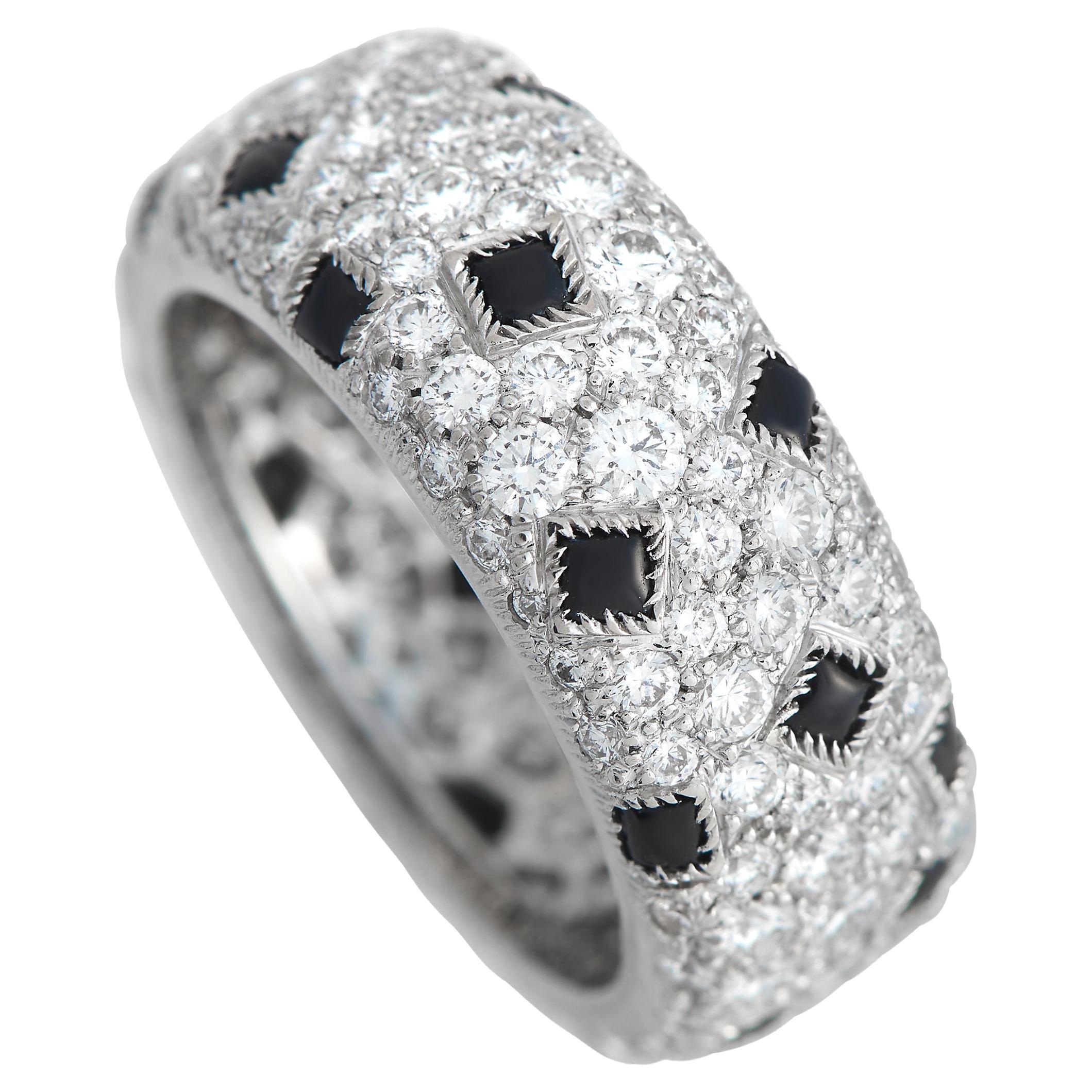 Cartier Panthere Pelage 18K White Gold 3.45ct Diamond and Onyx Ring CA09-101023 For Sale