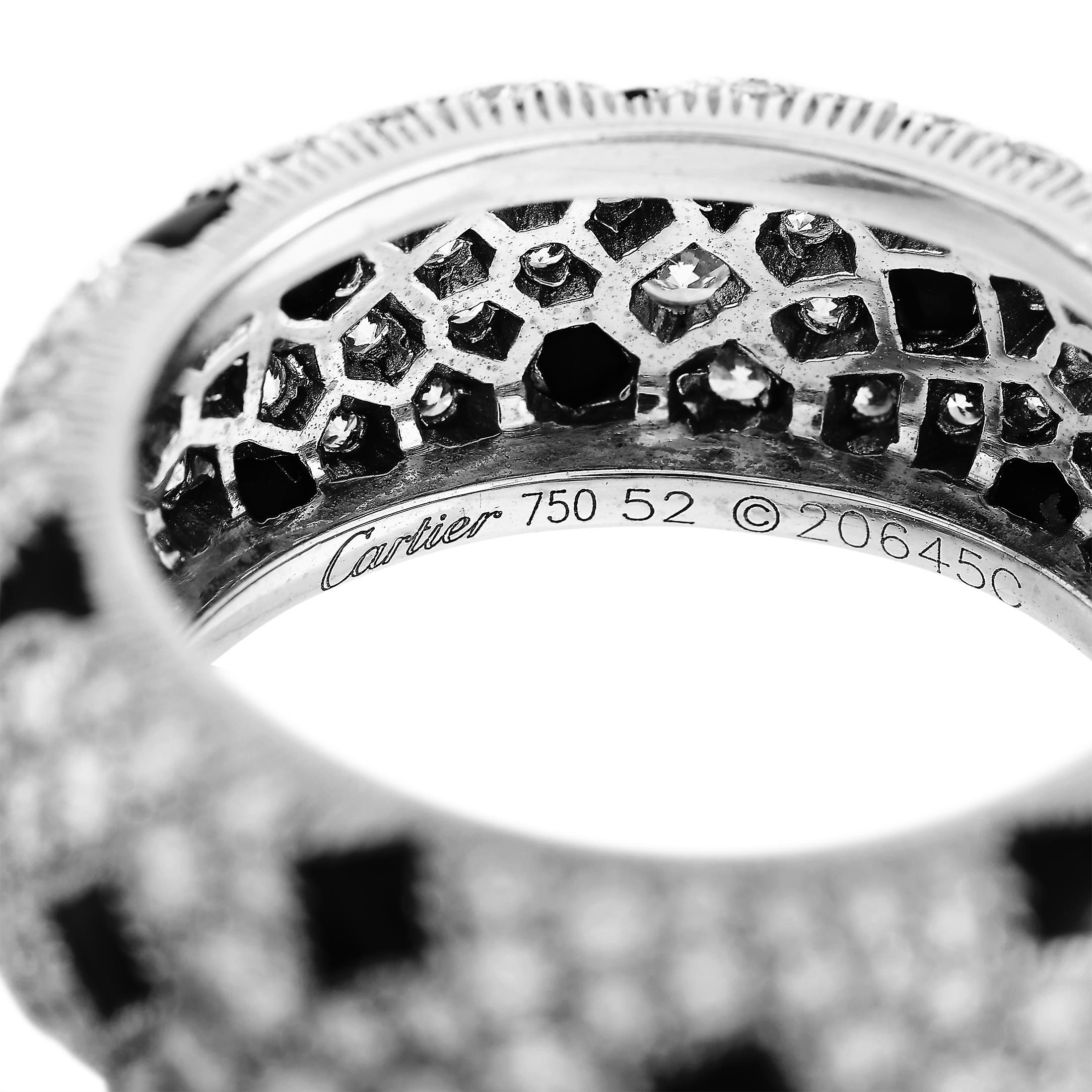 Round Cut Cartier Panthère Pelage 18 Karat White Gold Diamond and Onyx Eternity Band