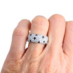 Cartier Panthere Pelage 18k White Gold Diamond Black Onyx Band Ring Estate Jewel