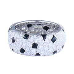 Cartier Panthere Pelage 18k White Gold Diamond Black Onyx Band Ring Estate Jewel
