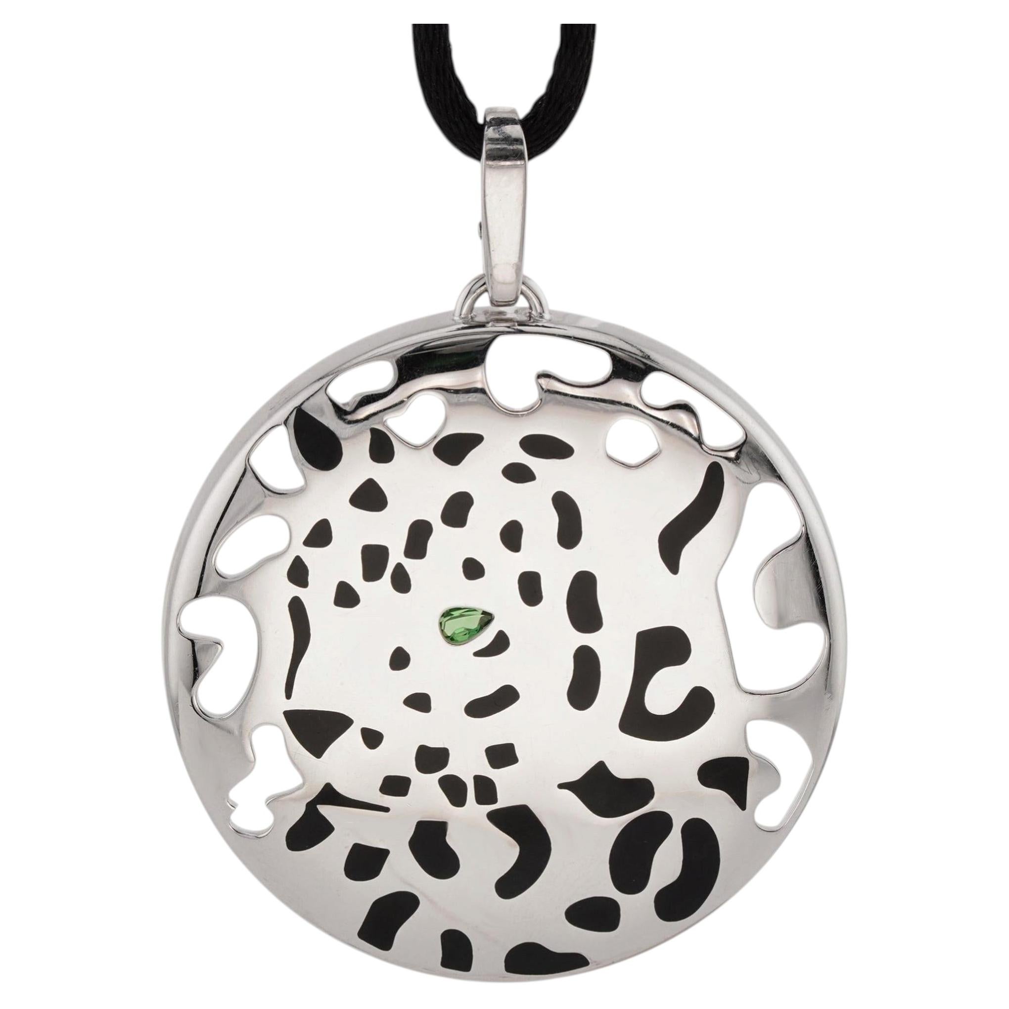 CARTIER Panthere Pelage Black Lacquer Tsavorite White Gold Necklace For Sale