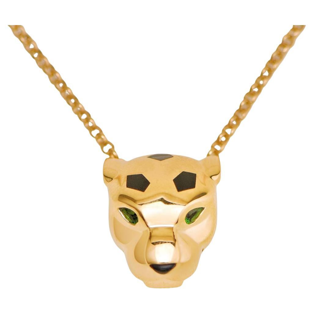Cartier Panthère Pendant Necklace Tsavorite Onyx 18K Yellow Gold For Sale