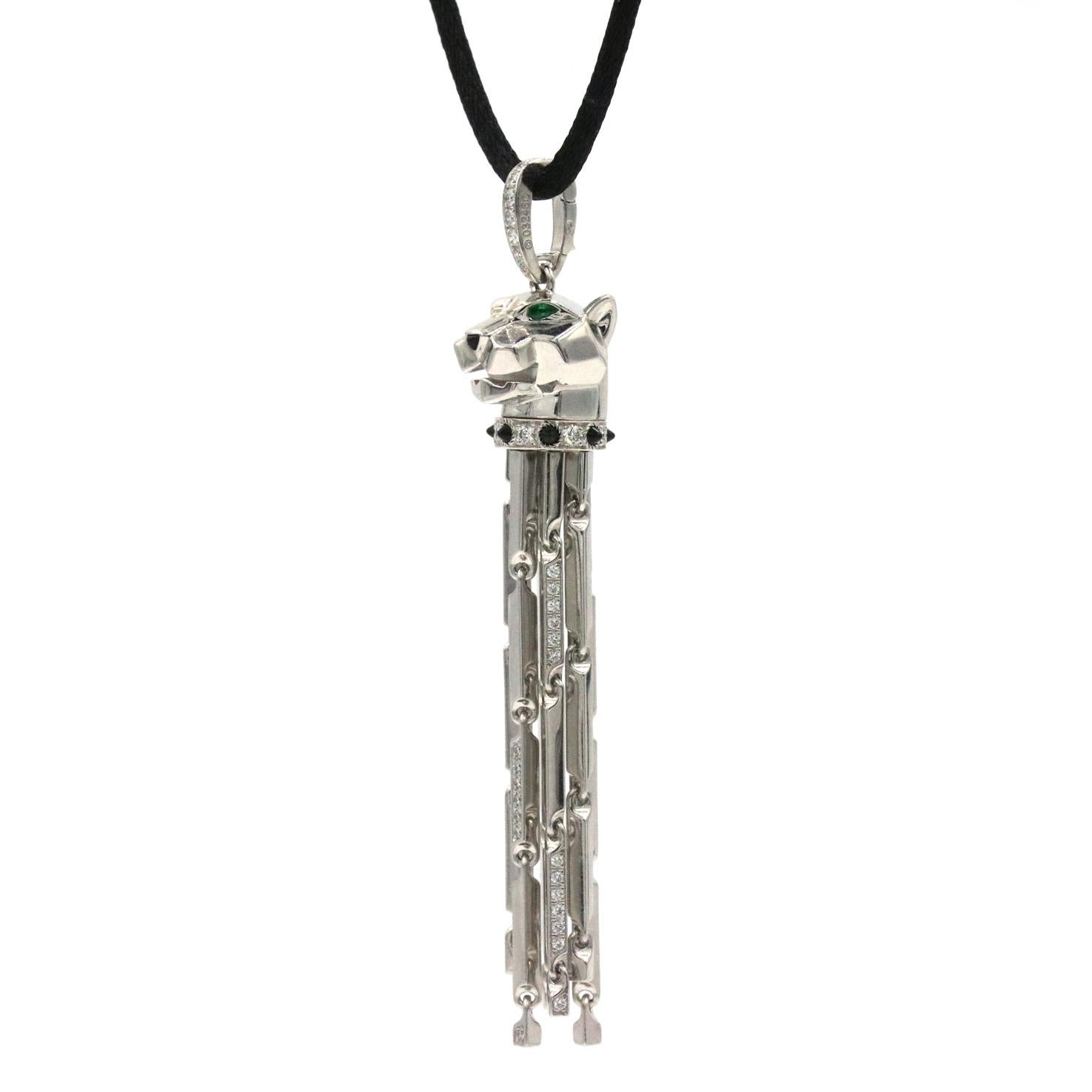 Taglio misto Collana Cartier Panthere Pompom con diamanti, tsavorite e onice in argento 18 carati in vendita