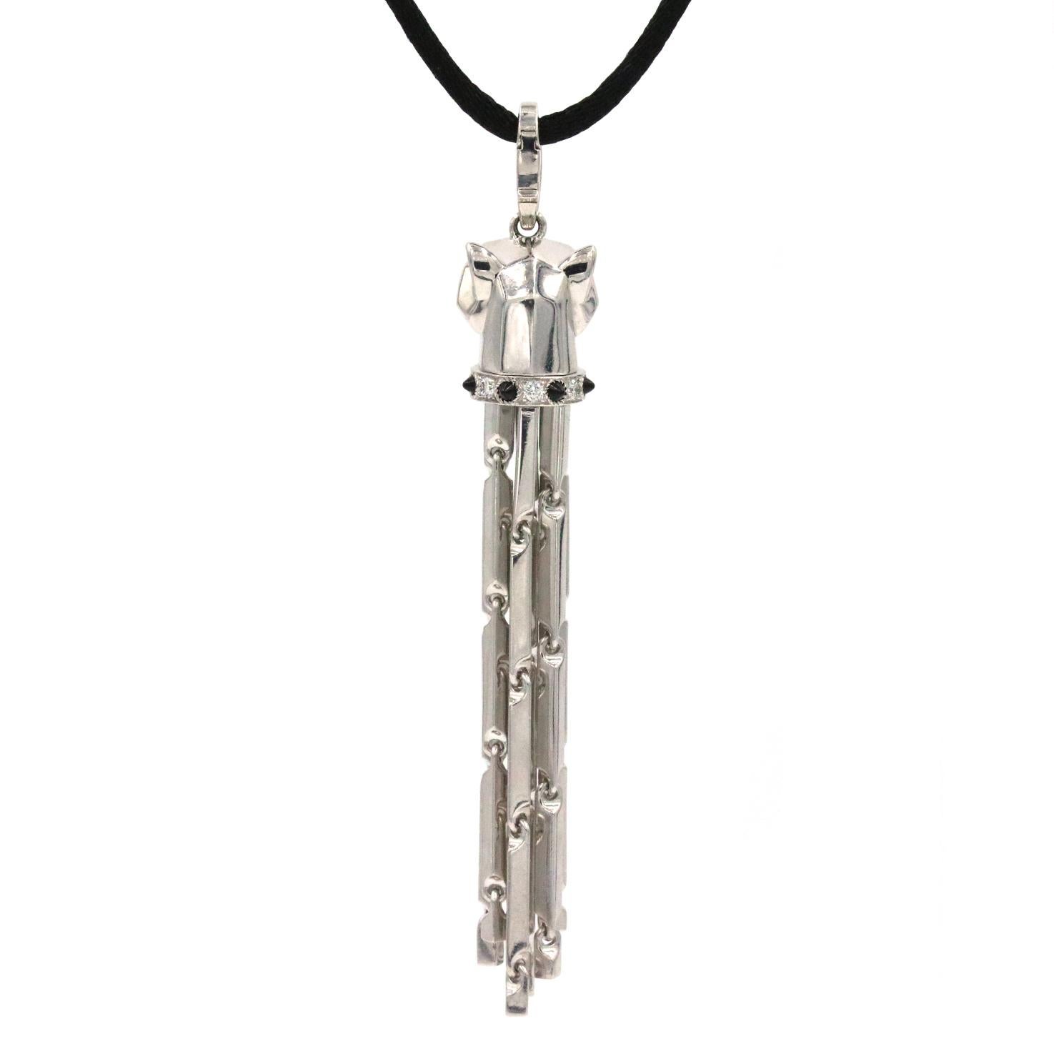 Collana Cartier Panthere Pompom con diamanti, tsavorite e onice in argento 18 carati In condizioni ottime in vendita a Naples, FL