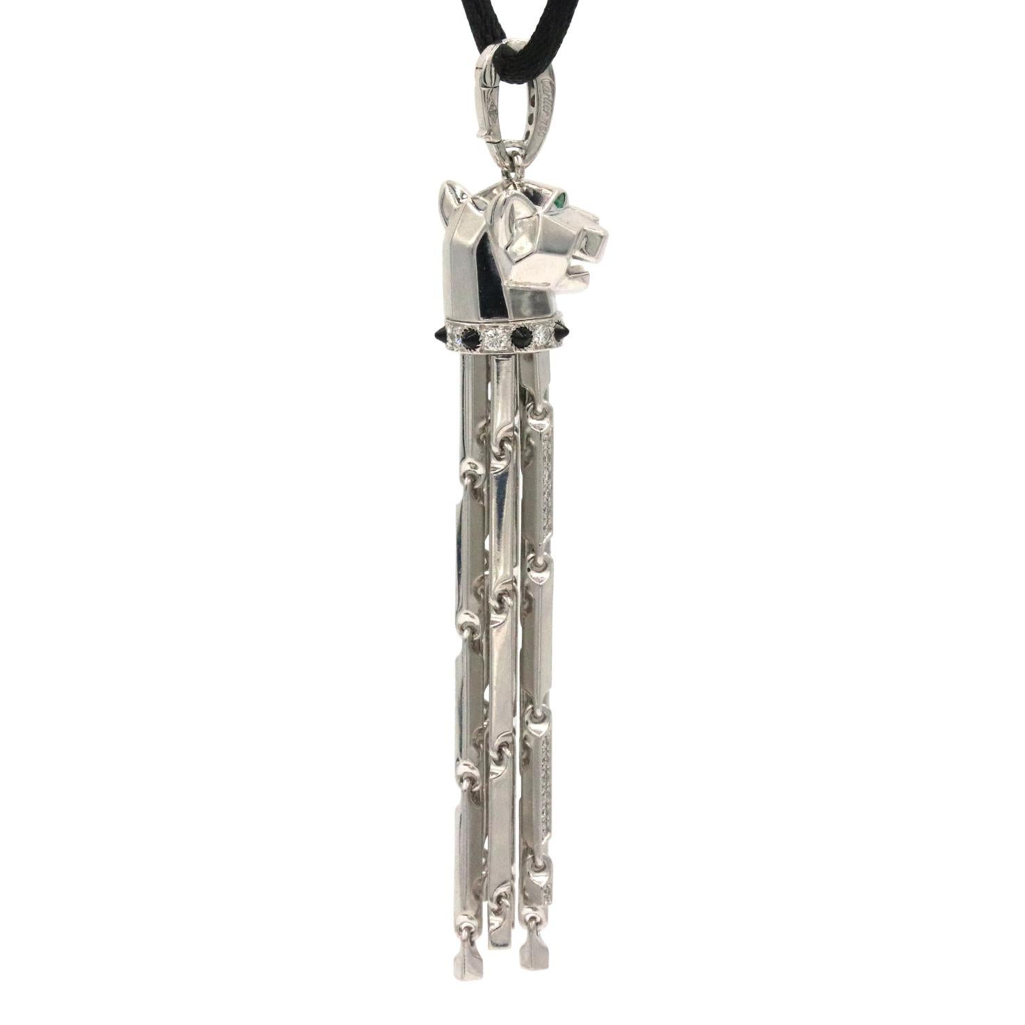 Donna Collana Cartier Panthere Pompom con diamanti, tsavorite e onice in argento 18 carati in vendita