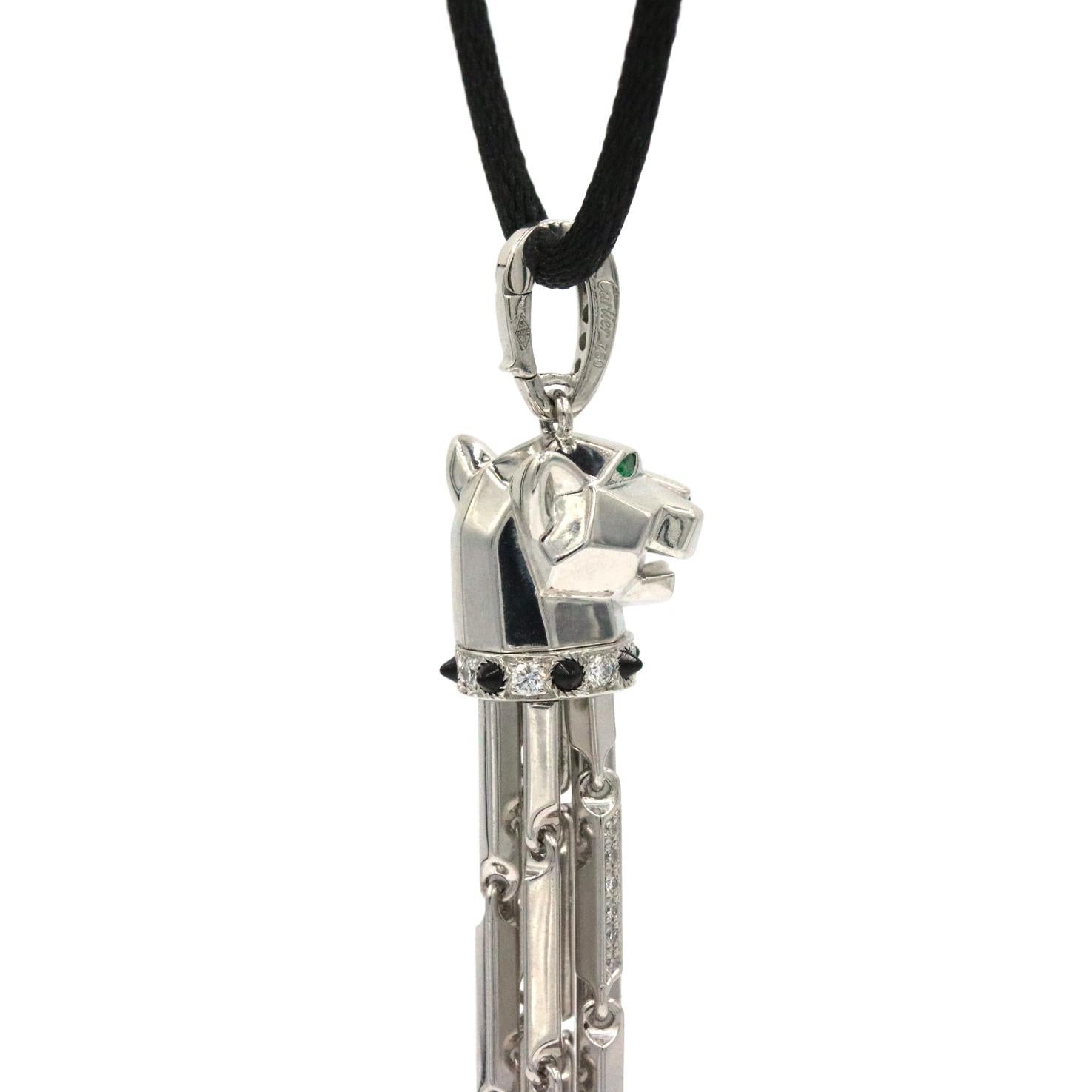 Collana Cartier Panthere Pompom con diamanti, tsavorite e onice in argento 18 carati in vendita 1