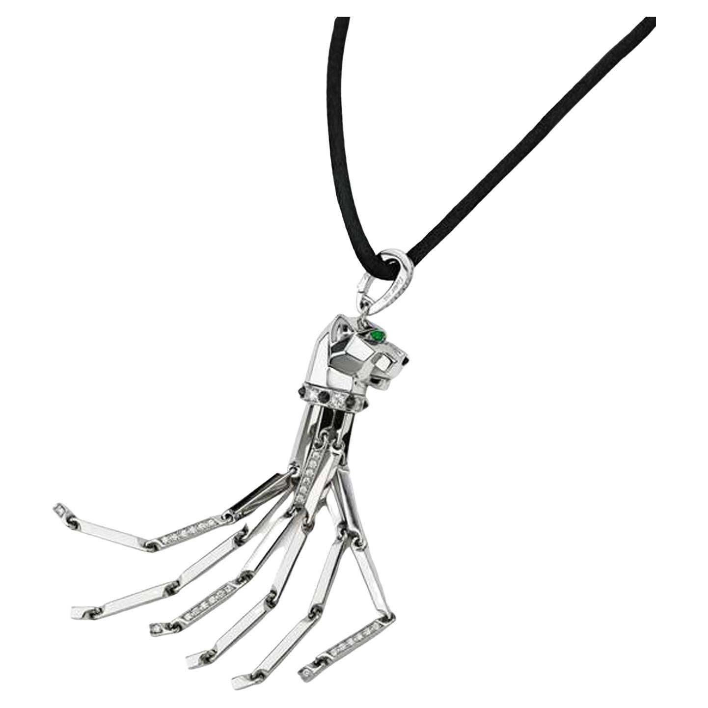 Cartier Panthere Pompom Tassel With Diamond, Tsavorite, Onyx Necklace in 18K WG For Sale