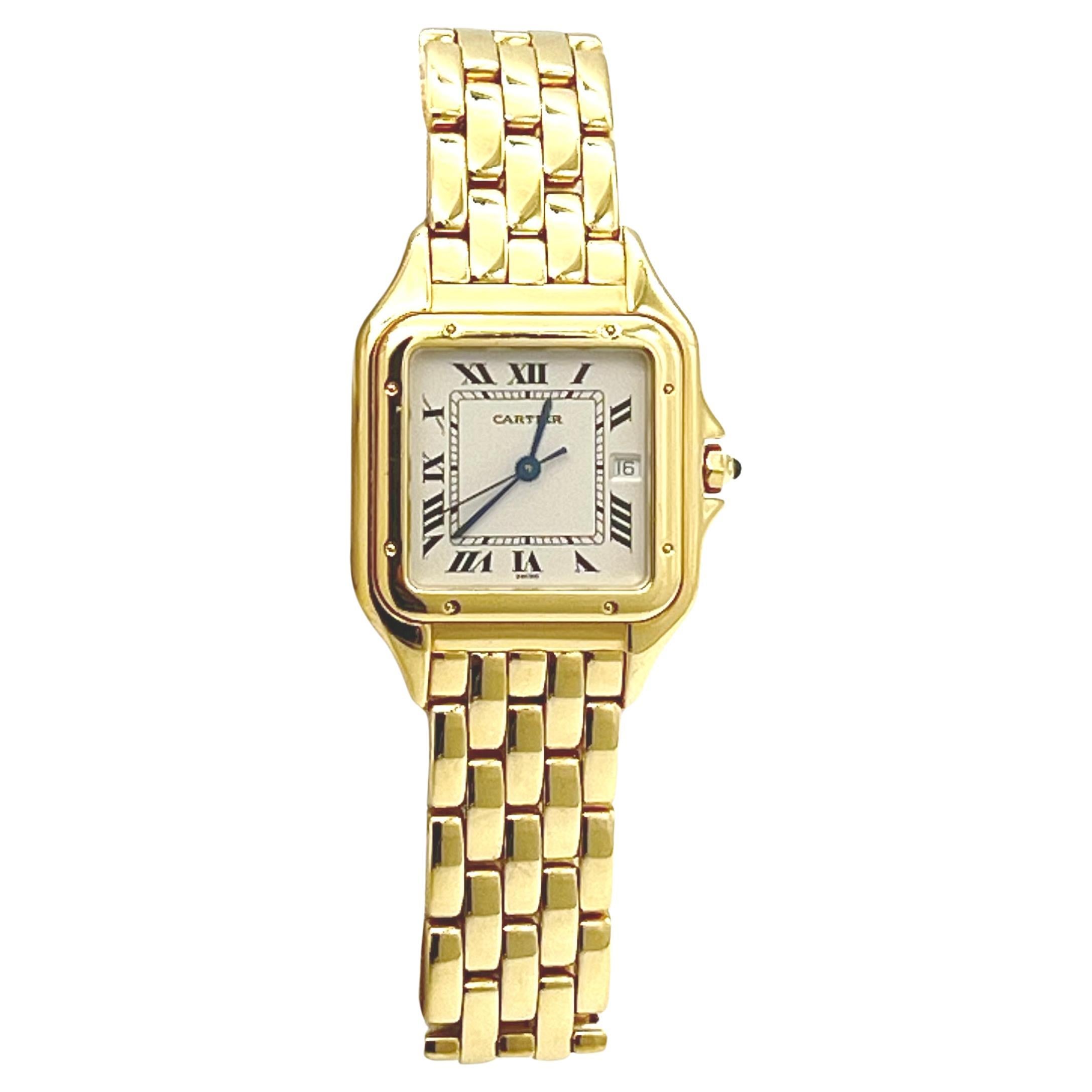 Cartier Panthere Quartz 29mm 18k Yellow Gold Off-White Roman Dial woman 106000M For Sale