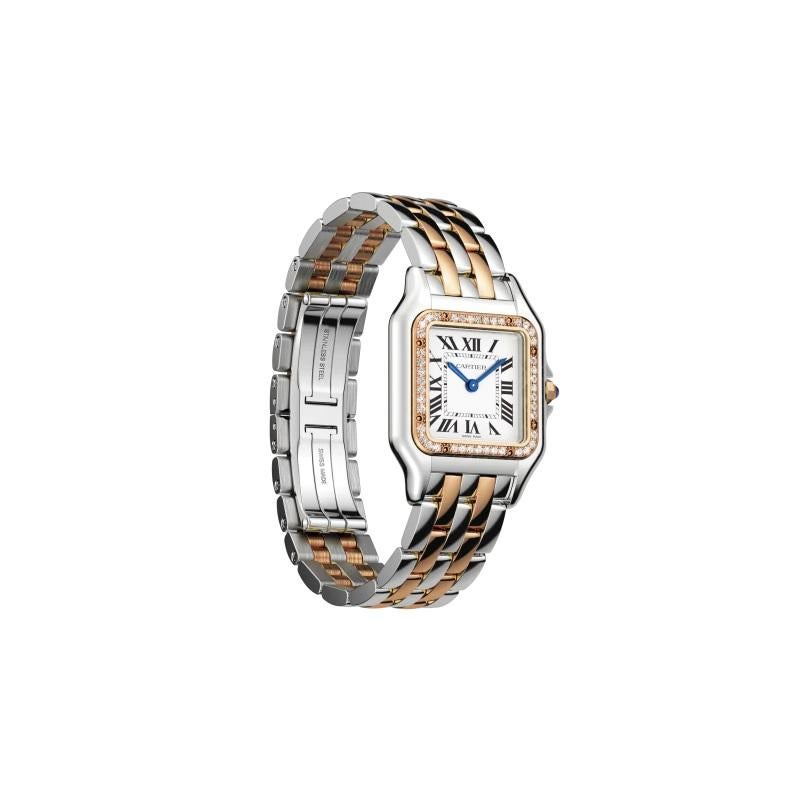 Cartier Panthère Quartz Medium Model Rose Gold, Steel and Diamond Watch W3PN0007 In New Condition In Wilmington, DE