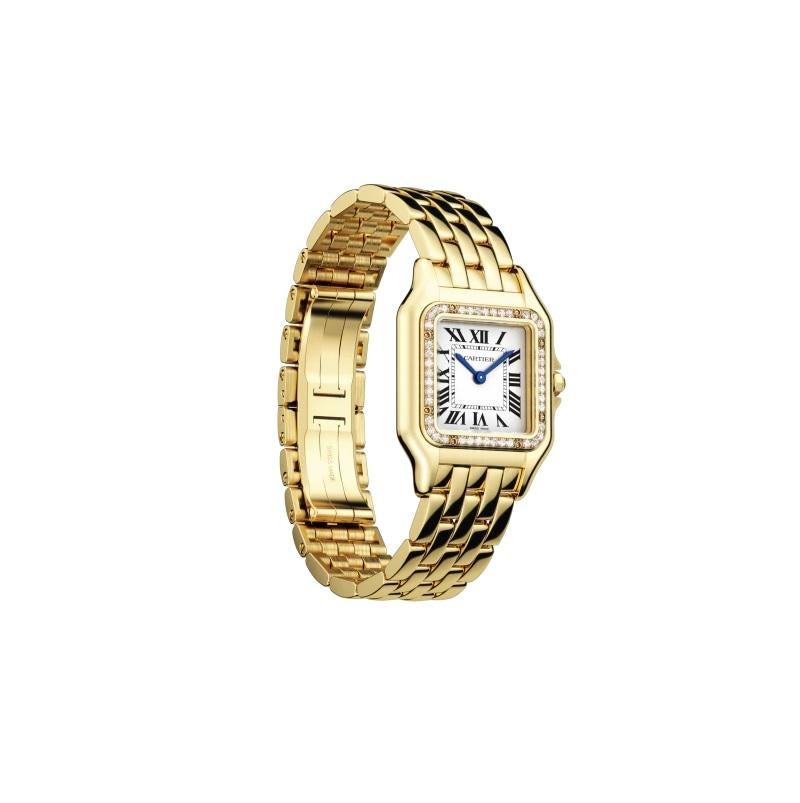 Round Cut Cartier Panthère Quartz Medium Model Yellow Gold and Diamond Watch WJPN0016
