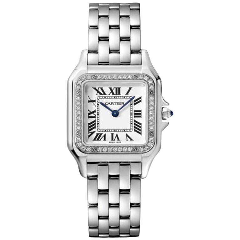 Cartier Panthère Quartz Movement Medium Model Diamond and Steel Watch W4PN0008