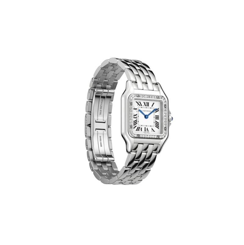 Cartier Panthère Quartz Movement Medium Model Diamond and Steel Watch W4PN0008 In New Condition In Wilmington, DE
