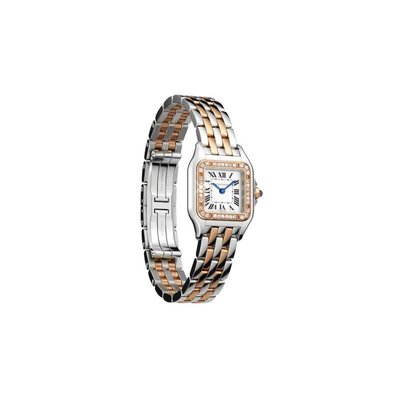 Round Cut Cartier Panthère Quartz Small Model Rose Gold, Steel and Diamond Watch W3PN0006