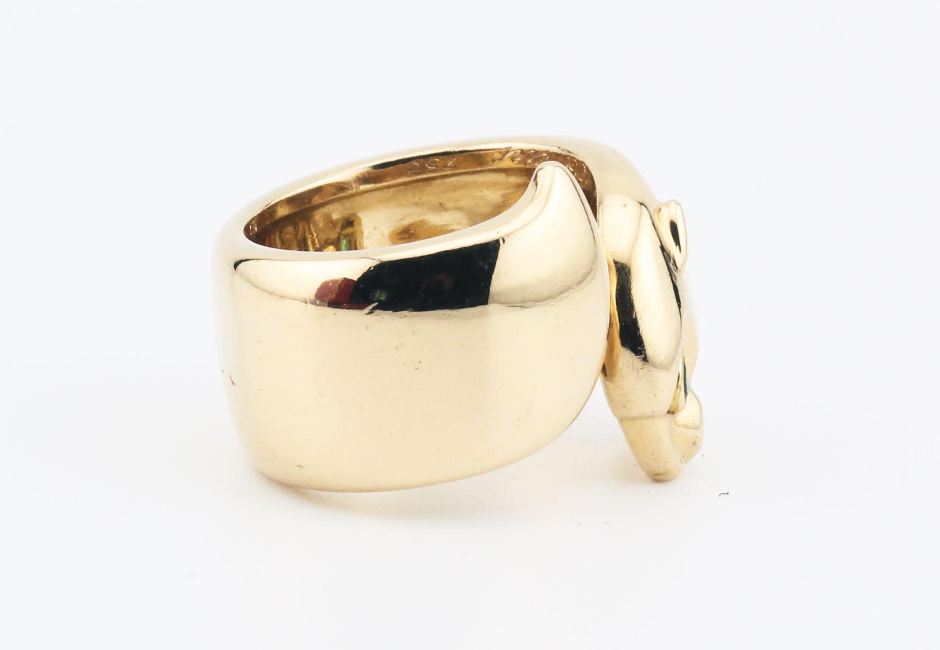 Cartier Panthere Rare Vintage Emerald 18K Yellow Gold Ring size 51 In Good Condition In Simpsonville, SC