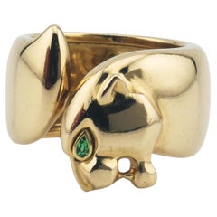 Cartier Panthere Rare Vintage Emerald 18K Yellow Gold Ring size 51