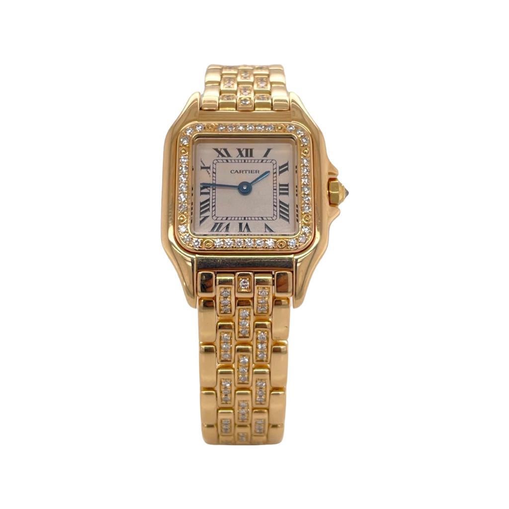 Round Cut Cartier Panthere Ref. 128000M in 18k Yellow Gold with Diamond Band & Bezel