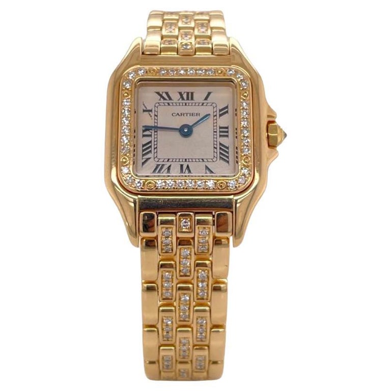Cartier Panthere Ref. 128000M in 18k Yellow Gold with Diamond Band & Bezel For Sale