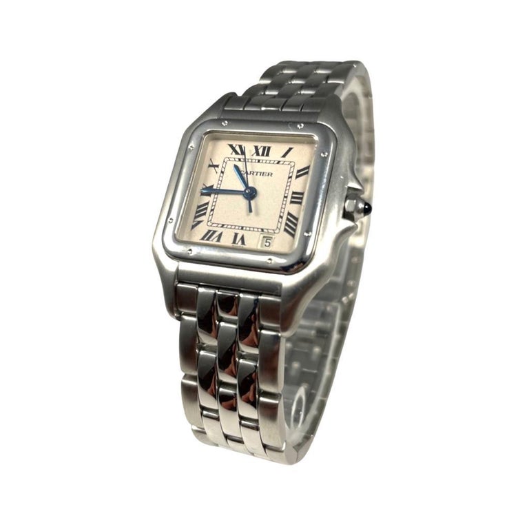 Cartier Panthere Ref. 1310 Stainless Steel Roman Numerals Champagne Dial In Good Condition For Sale In Miami, FL
