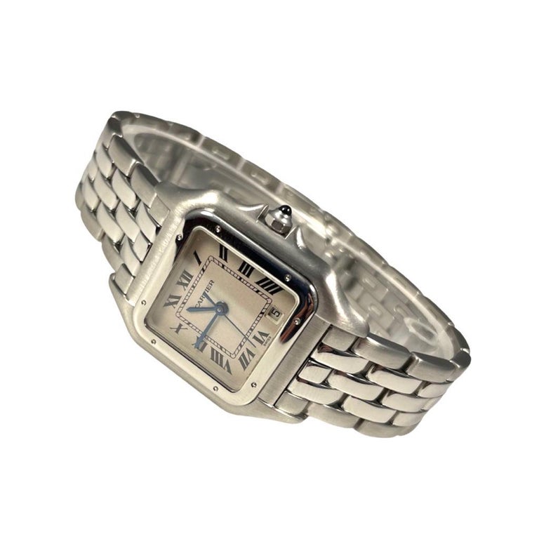 Cartier Panthere Ref. 1310 Stainless Steel Roman Numerals Champagne Dial For Sale 2