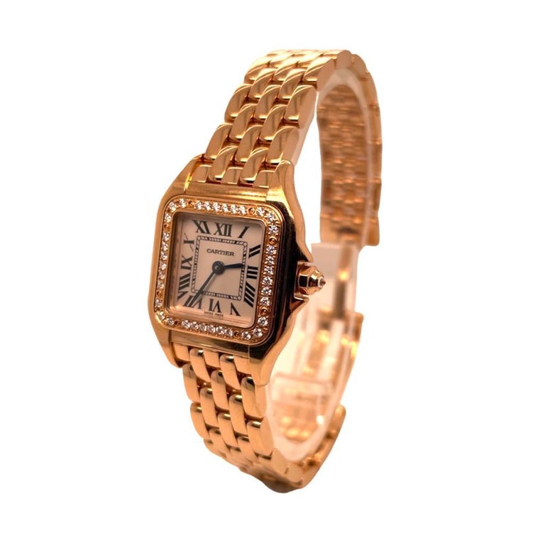 Round Cut Cartier Panthere Ref. WJPN0008 Diamond Bezel 18k Rose Gold Watch For Sale