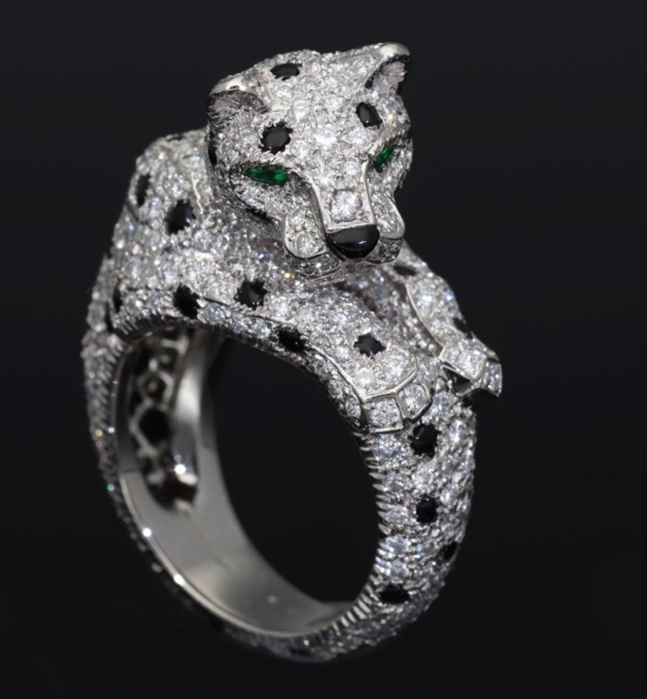 Anello Cartier Panthere Certificato Diamante Smeraldo Onice Platino US 6 1/4 in vendita 6